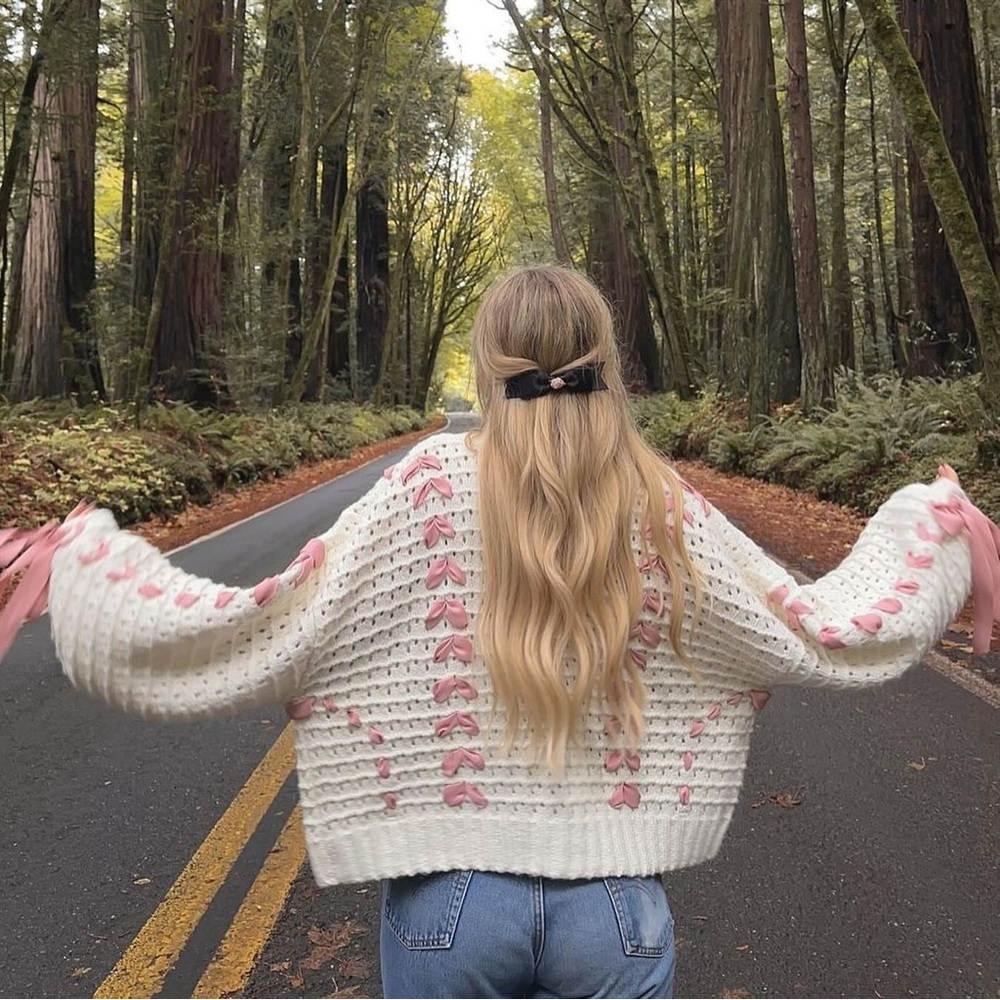 For Love And Lemons Laurel Oversized Pink Ribbon Sweater Size Small NWT - Picture 4 of 14
